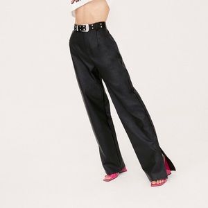 Nasty Gal Faux Leather Split Hem Wide Leg Pants